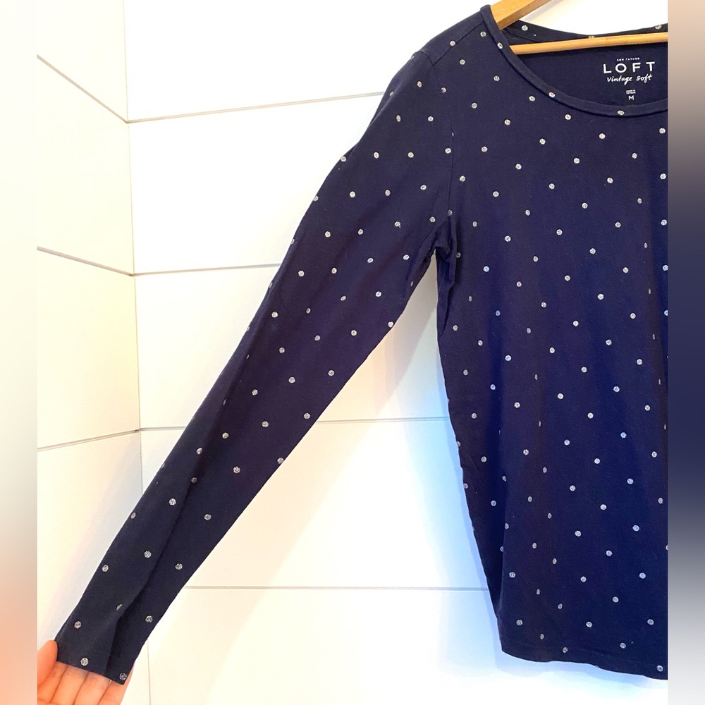 LOFT Navy Polka Dot Women's Top - Picture 4 of 5